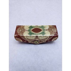 Lipstick Case Italy Fiocchi Brown Green Cream Leather Gold Gilt Vintage w/Mirror